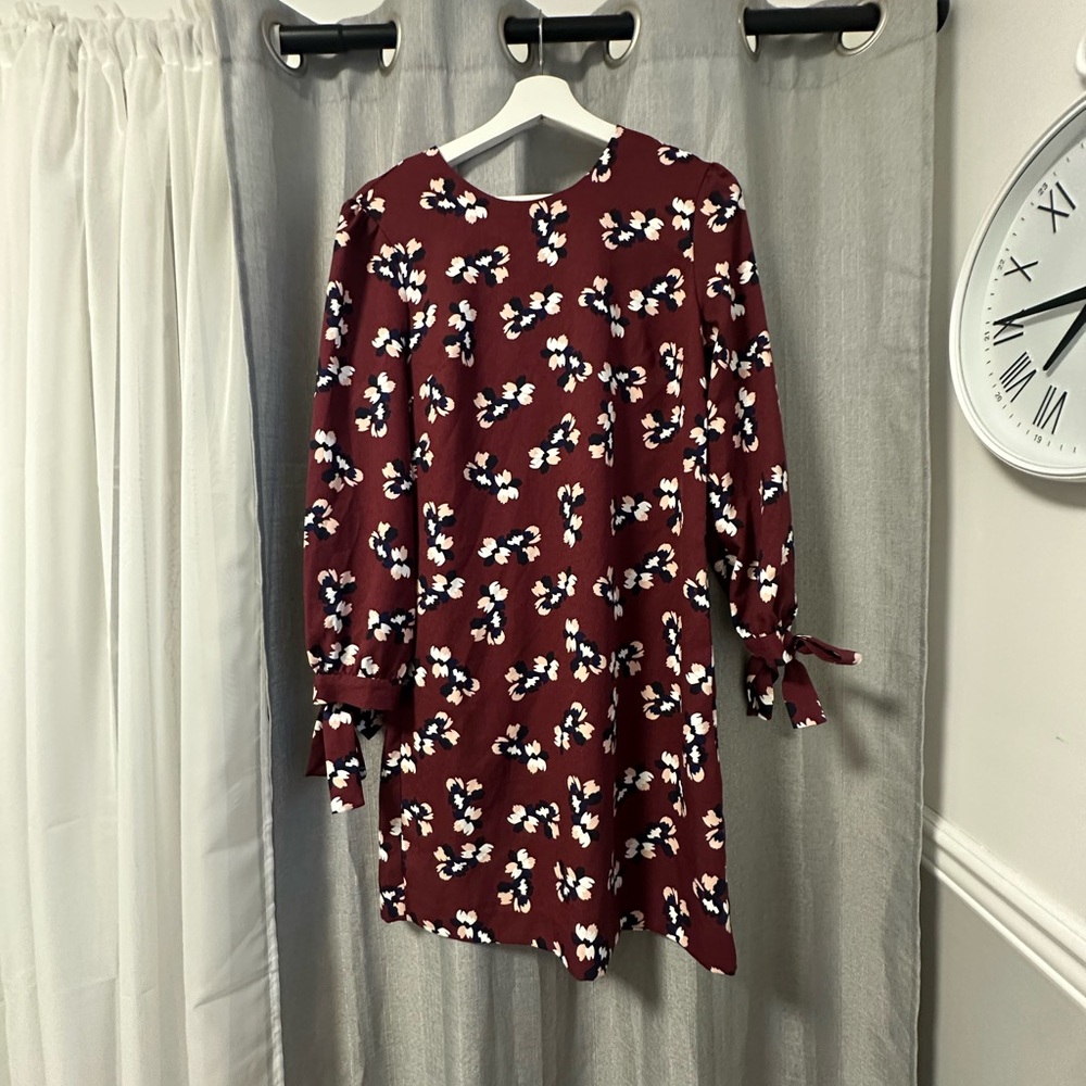 Banana Republic Burgundy Floral Long-Sleeve Shift Dress